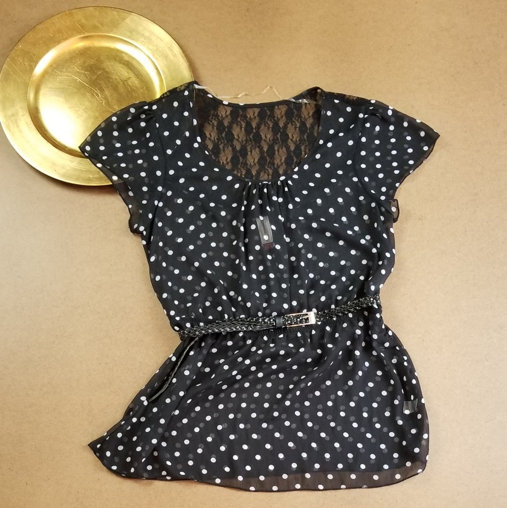 No Boundaries Polka dot Belted Blouse Size Large L
